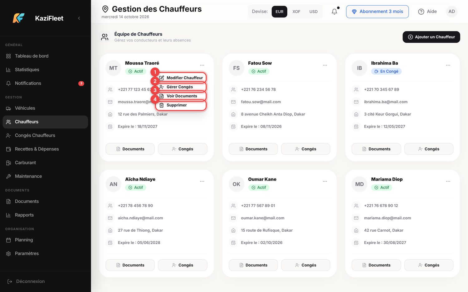Chauffeurs — ordinateur