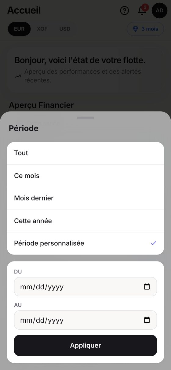 Le tableau de bord — téléphone