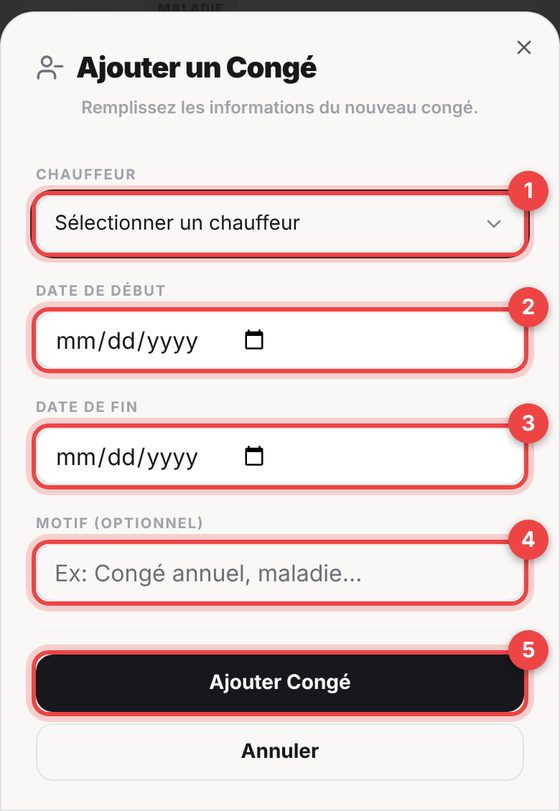 Congés des chauffeurs — téléphone