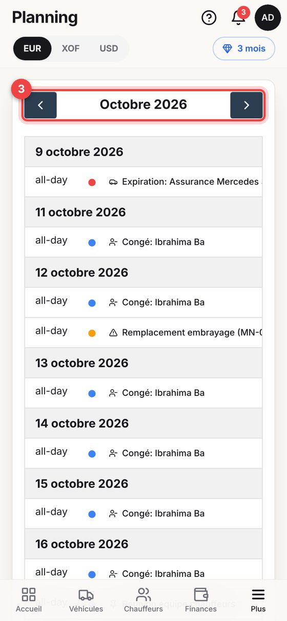 Planning — téléphone
