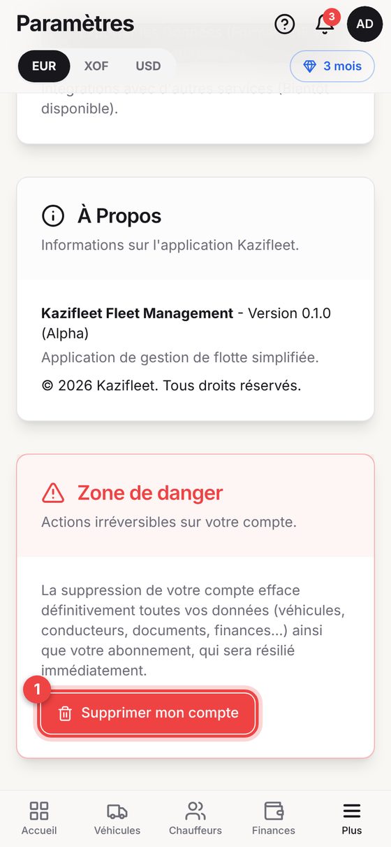 Supprimer mon compte — téléphone