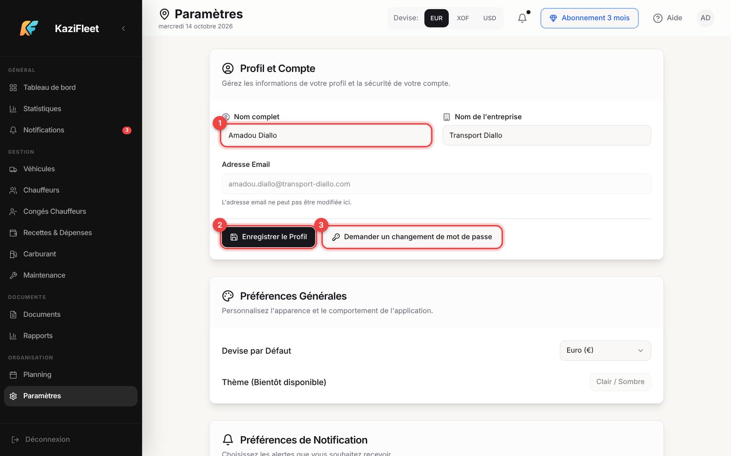 Paramètres — ordinateur